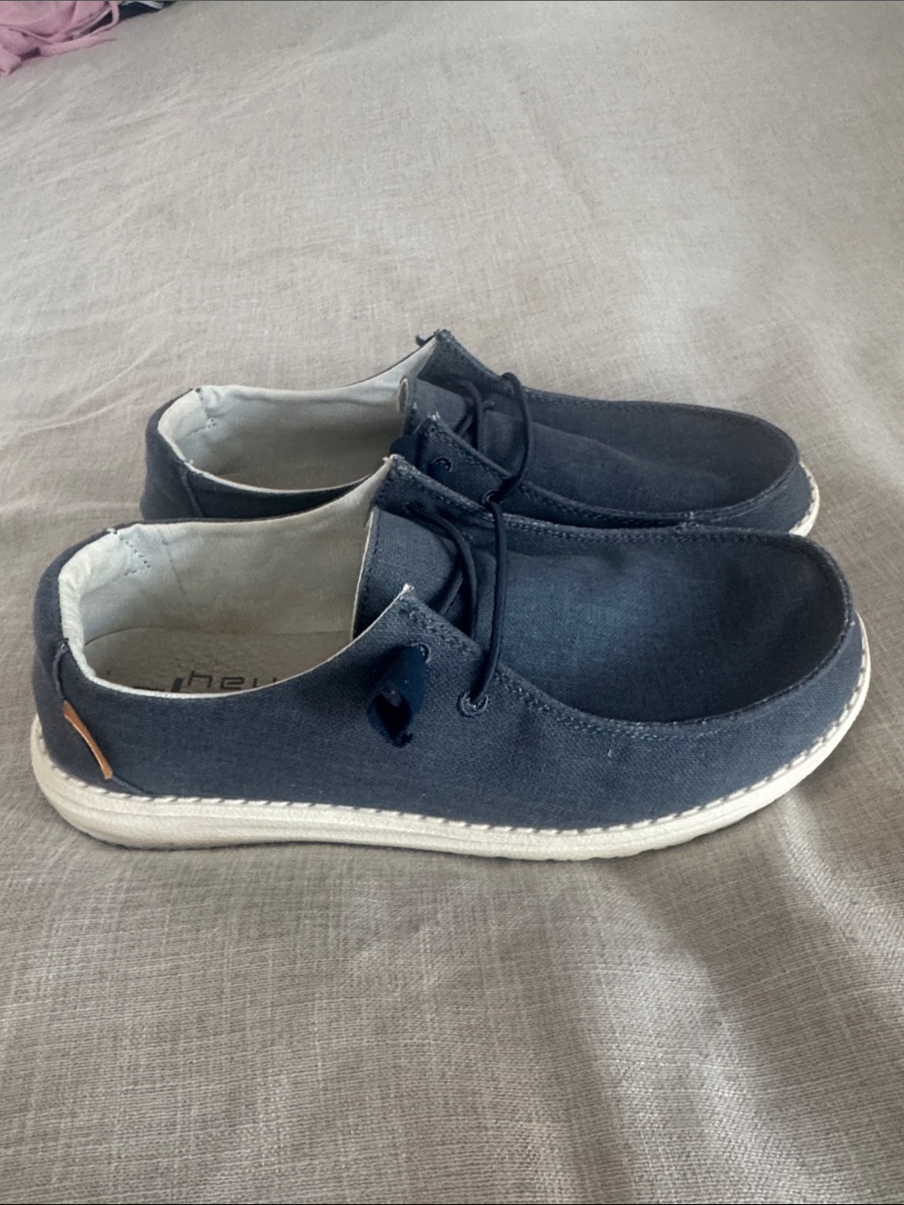 Hey Dude Navy Canvas Boat Shoes with White Sole